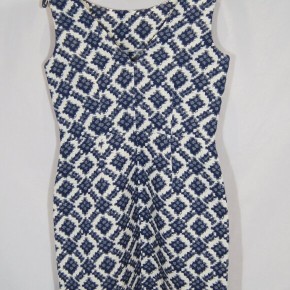 Hoss Intropia Blue White Geometric Print Sleeveless Dress Spanish Designer - Picture 4 of 5